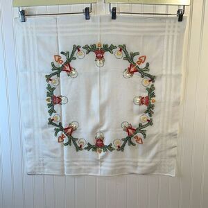 Vintage Holiday Table Covering 29” x 29” Granny Embroidery Cotton Christmas Deco